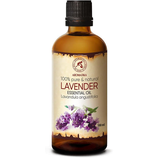 Natural lavender massage oil in a 100 mL bottle by Pasteur Pharmacy, showcasing the liquid oil with lavender scent.