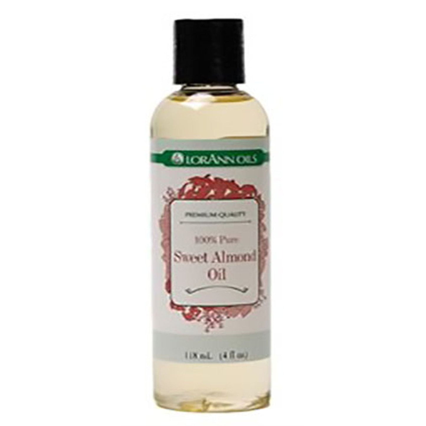Sweet almond massage oil in a 4 oz bottle by Pasteur Pharmacy, smooth and nourishing for skin relaxation and hydration.