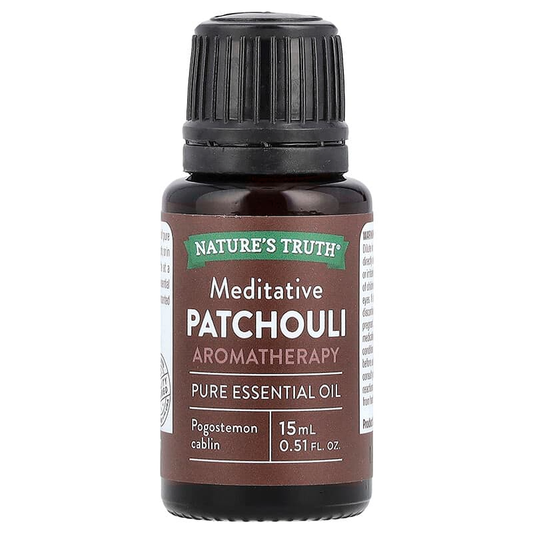 Pasteur Pharmacy Nature's Truth Patchouli Essential Oil for aromatherapy and meditation in a 0.51 fl oz bottle.