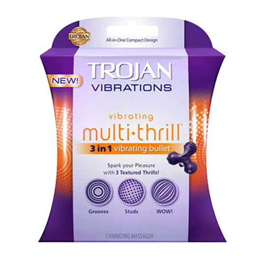 Trojan Vibrations Multi Thrill 3-in-1 vibrating bullet massager with multiple speed settings and compact design.