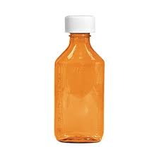 Pack of 200 4oz amber graduation oval medicine bottles with child-resistant caps from Pasteur Pharmacy.