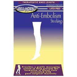 Medical anti-embolism 18mmHg thigh compression stockings by Pasteur Pharmacy, shown in white color on a white background.
