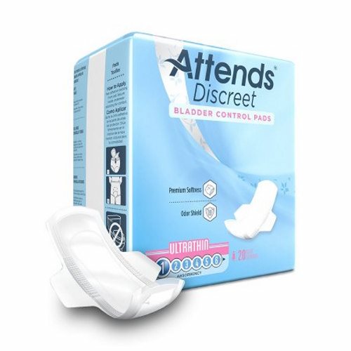 Attends Discreet Ultra Thin Bladder Control Pads, light absorbency, 9-inch length, medical product, 20-count pack