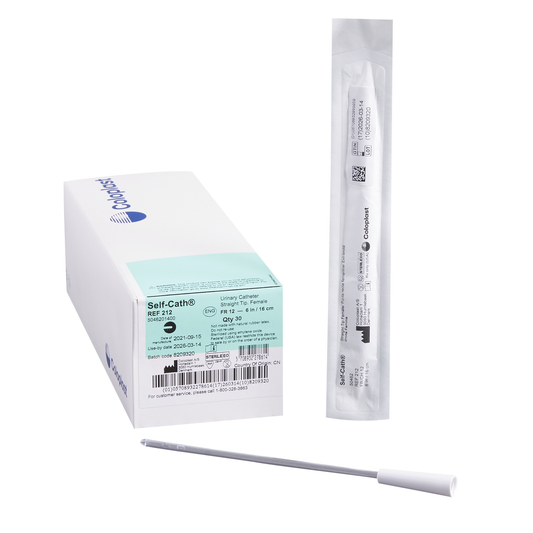Coloplast Self-Cath female catheter, 12 Fr, 6-inch, medical device for urinary use, displayed in a pack of 30.
