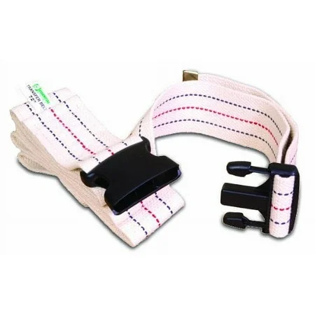 Medical gait belt by Pasteur Pharmacy, 72-inch long plastic buckle, used for patient assistance and mobility support.