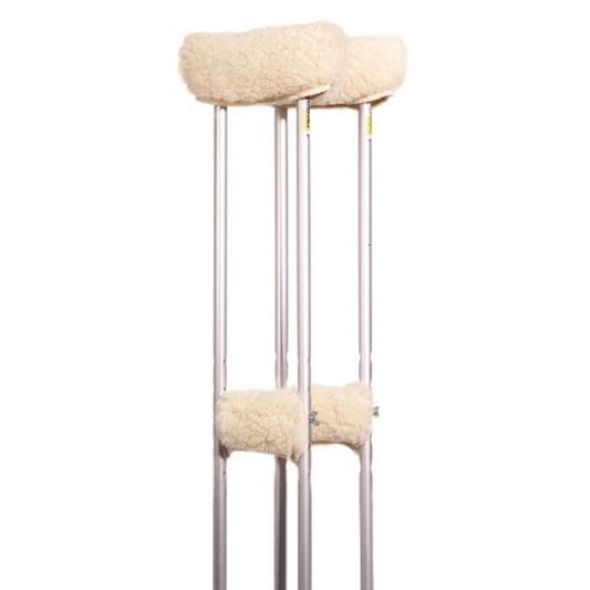 Pasteur Pharmacy Sheepette crutch covers for medical use, soft, padded protectors designed to add comfort to crutches.