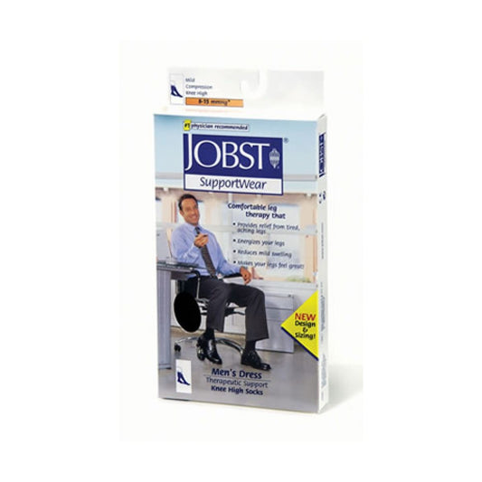 Brown Jobst SupportWear men's knee-high dress socks in X-Large size, designed for medical support and comfort.