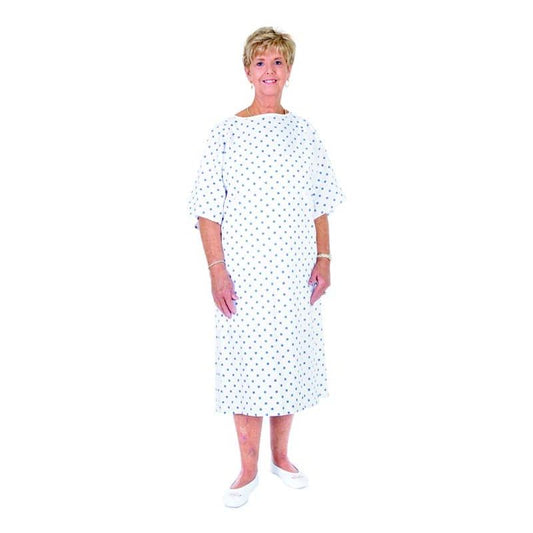 Pasteur Pharmacy OTC Shoppe Essential Medical Supply patient gown, one size fits all, light blue medical gown for patient use.