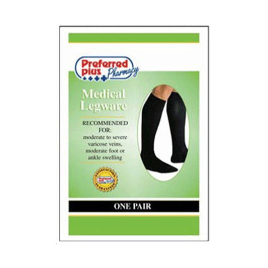 Pair of black Scott Specialties QCS men's medical legwear in medium size, designed for medical support or compression.