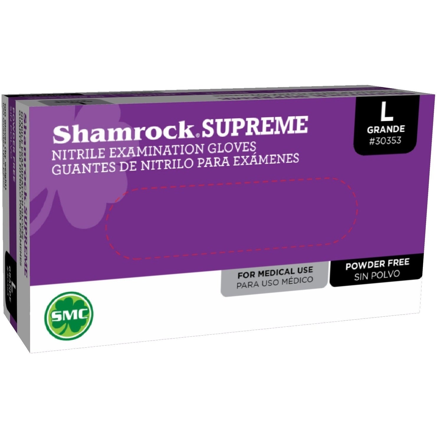 Blue Shamrock Nitrile Examination Gloves, powder-free, large size, medical-grade gloves from Pasteur Pharmacy.