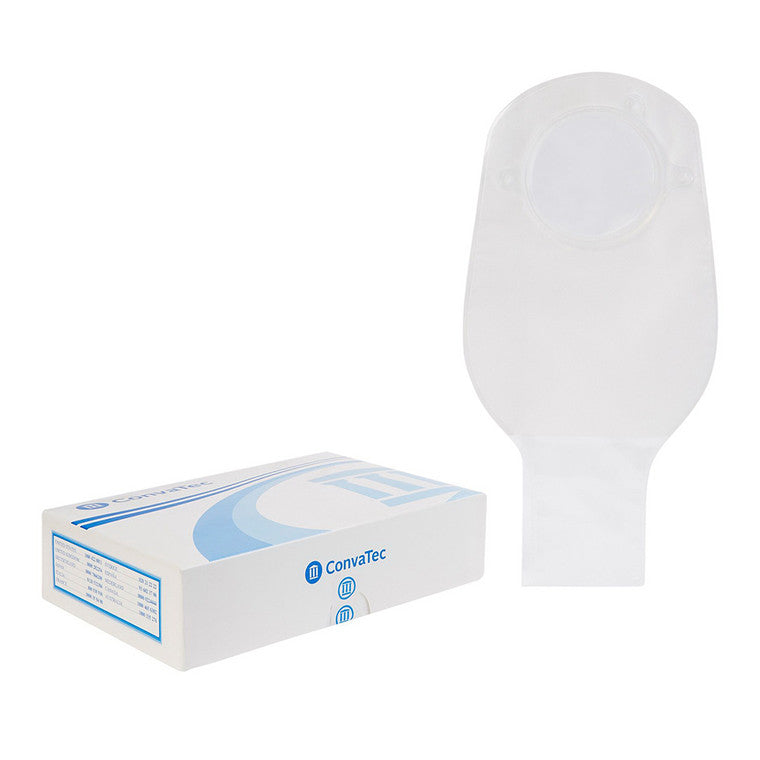 Transparent Sur-Fit Natura drainable pouch by Pasteur Pharmacy, medical-grade, 10-pack designed for ostomy waste management.
