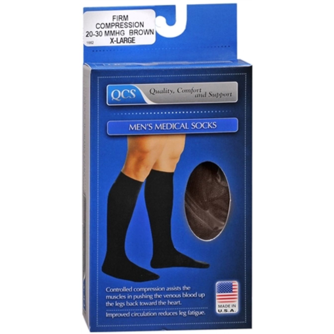 Scott Specialties QCS men's medical legwear in firm brown, extra large pair, designed for medical support and compression.