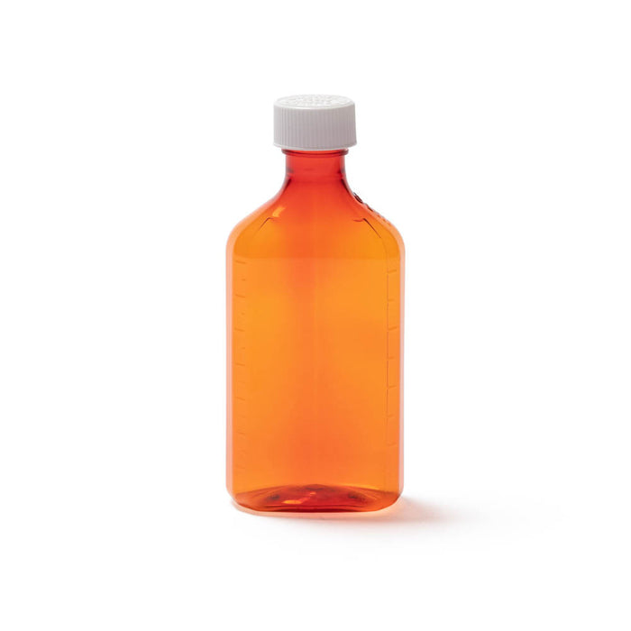 Set of 8 oz amber prescription oval bottles with child-resistant caps, 60-pack, medical supplies by Pasteur Pharmacy.