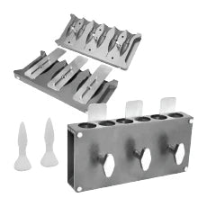 Aluminum reusable suppository mold with six cavities, designed for medical use, from Pasteur Pharmacy.
