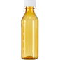Amber oval ColorSafe bottle by Pasteur Pharmacy, 4 oz medical supply with caps, used for storing liquids or medications.