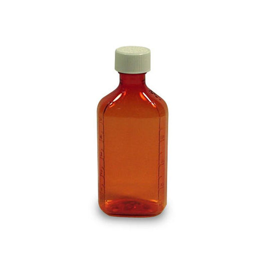 Set of 135 amber plastic oval bottles, 3 oz each, used for medical supplies, by Pasteur Pharmacy.