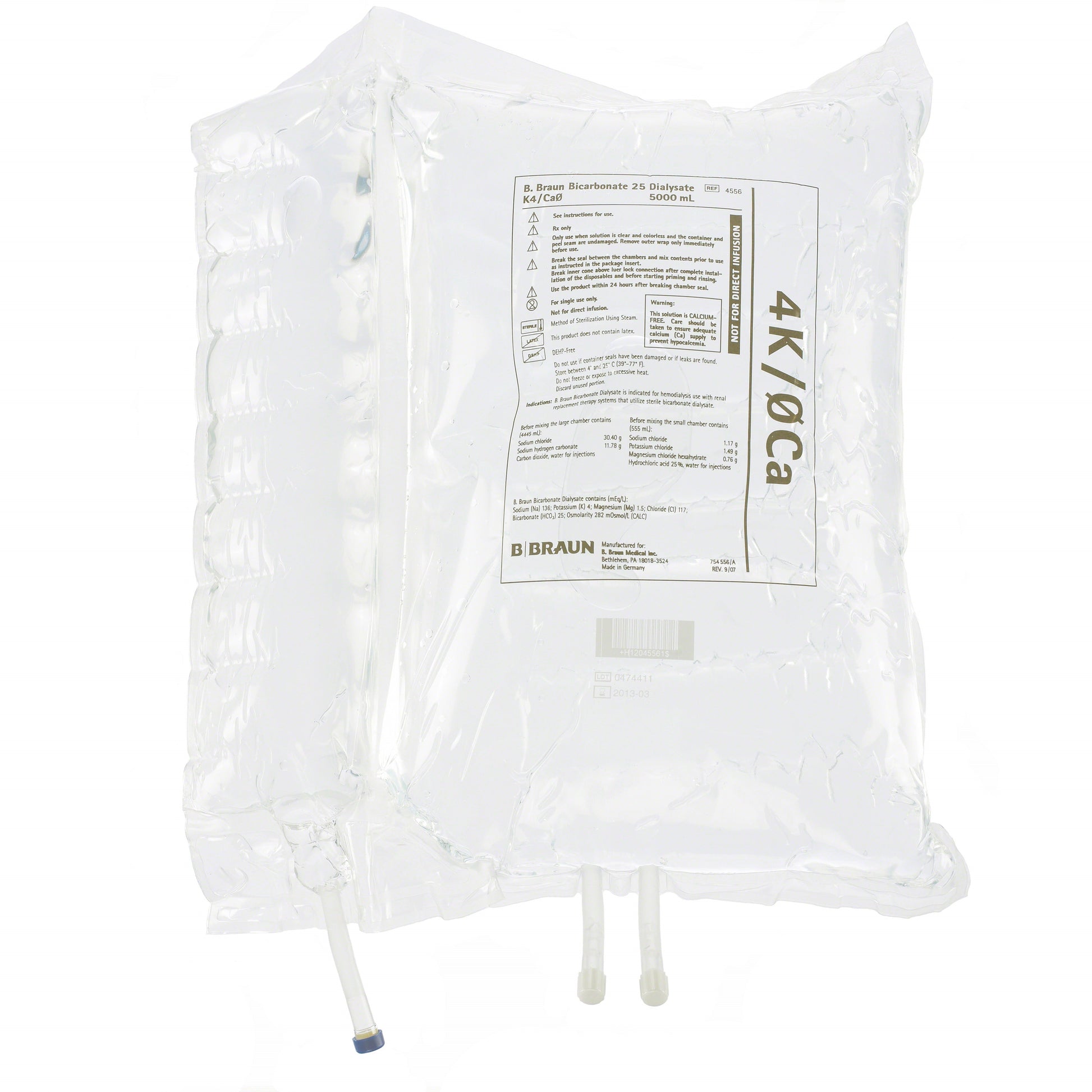 Pasteur Pharmacy Bicarbonate 25 Dialysate Solution calcium-free in two 5000 mL bags, medical supply for dialysis treatment.