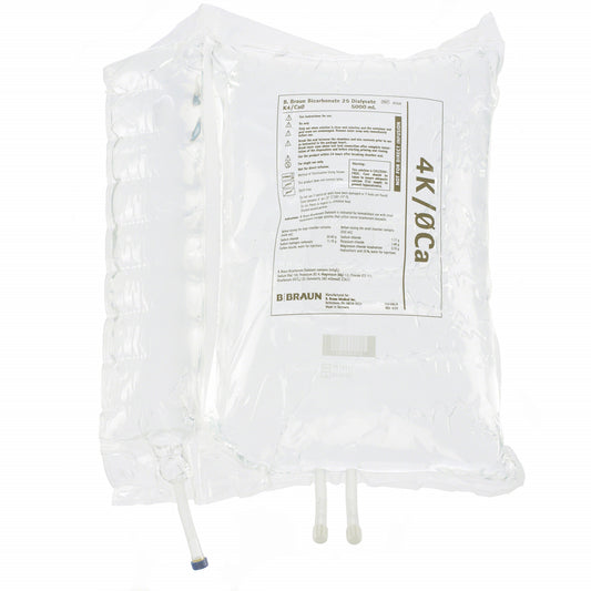Pasteur Pharmacy Bicarbonate 25 Dialysate Solution calcium-free in two 5000 mL bags, medical supply for dialysis treatment.