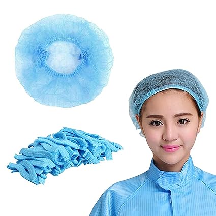 Disposable non-woven bouffant caps from Pasteur Pharmacy, 21-inch medical supplies, 100-pack for hygiene and safety.