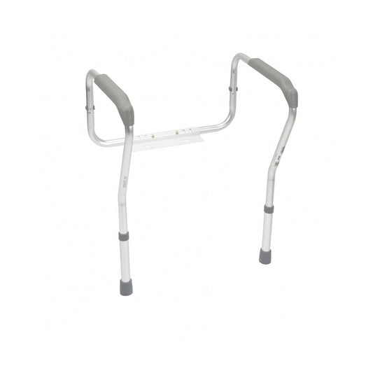 Drive Medical toilet safety frame with padded armrests, ideal for medical supplies, providing support and stability for bathroom safety.