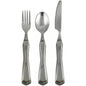 Heavy-duty weighted stainless steel utensil set with fork, knife, and spoon from Pasteur Pharmacy, designed for easy eating.