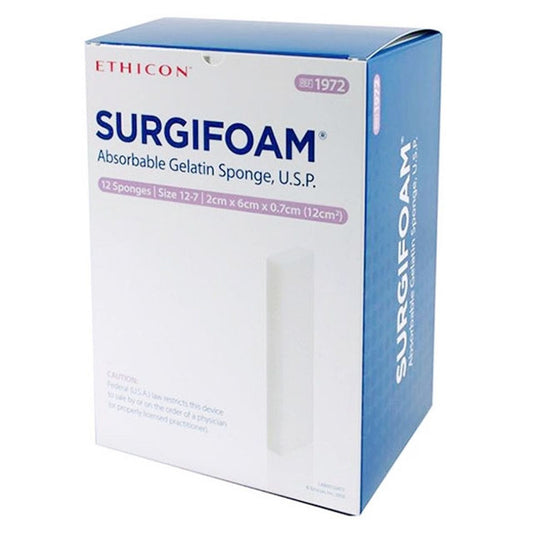 Ethicon Surgifoam absorbable gelatin sponge, 2x6x0.7 cm, medical supply for surgical hemostasis, 12-pack.
