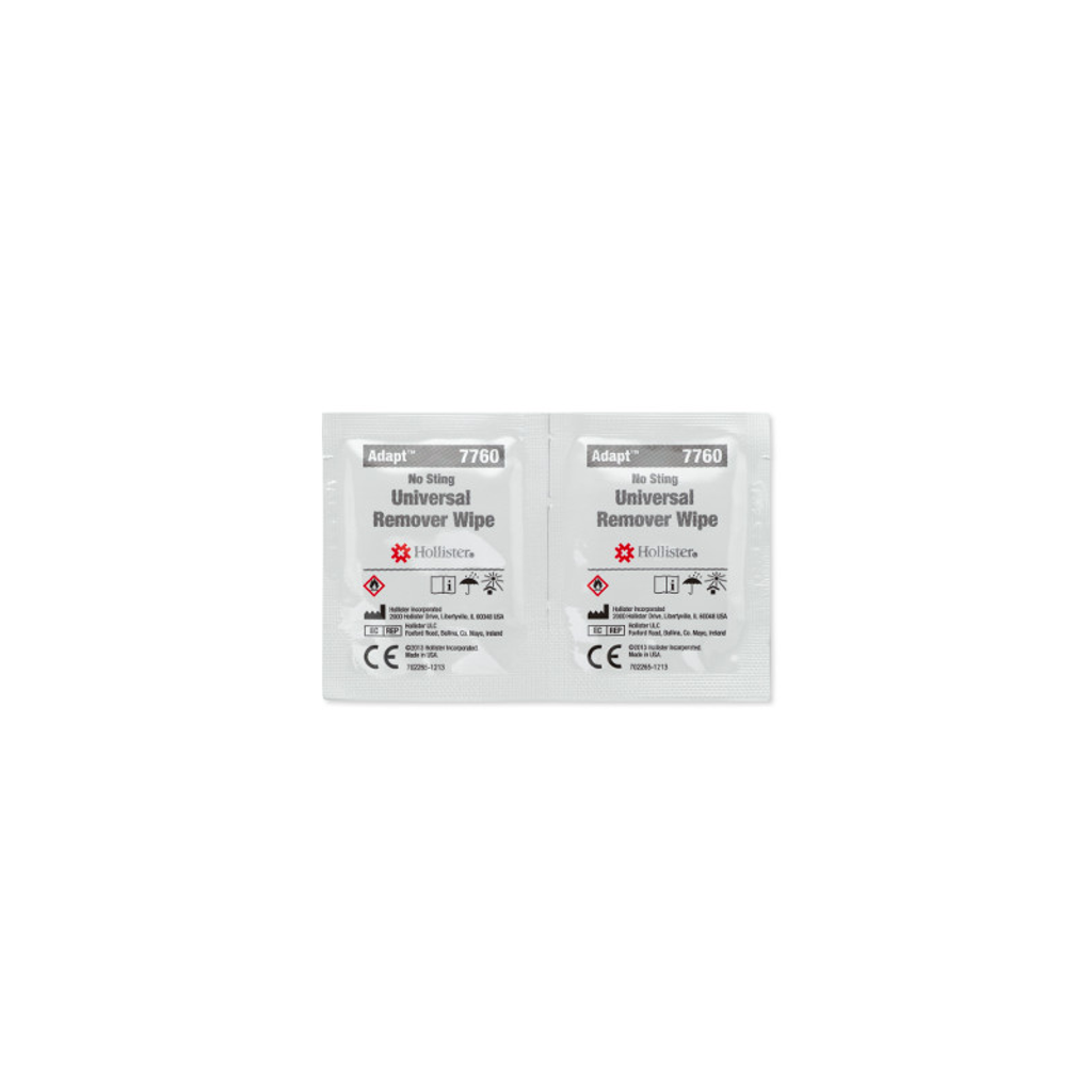 Hollister Adapt Universal Remover Wipes for medical use, 50-count, from Pasteur Pharmacy, shown in a resealable package.