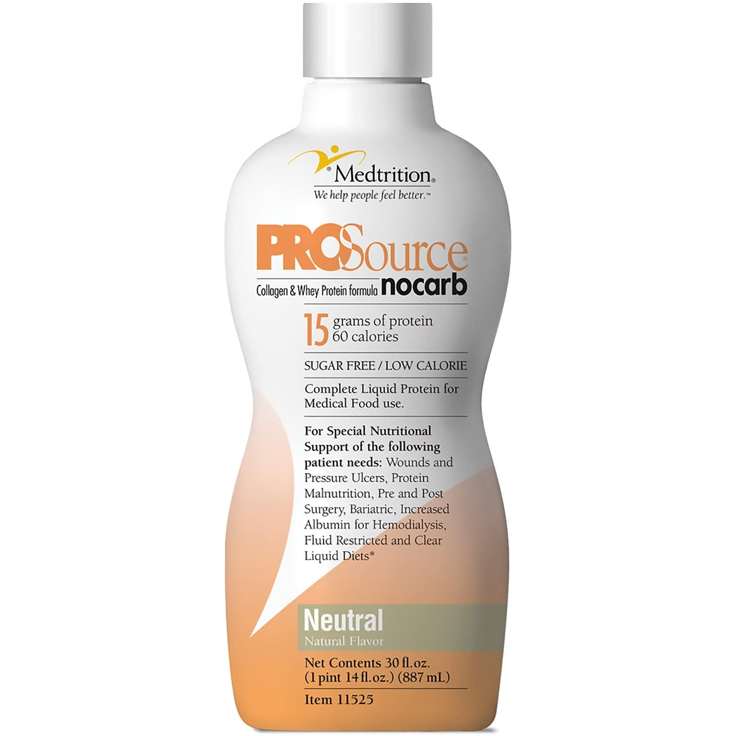 Medtrition ProSource NoCarb liquid collagen and whey protein in a medical supplement bottle, designed for health and wellness.