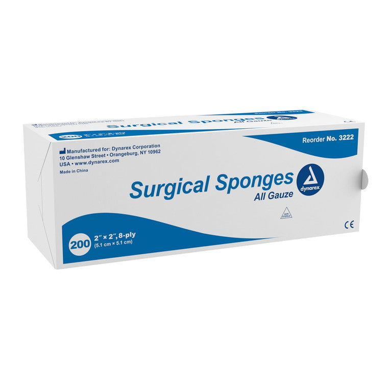 Non-sterile 2x2 inch cotton gauze sponges in an 8-ply pack, 200 count, from Pasteur Pharmacy medical supplies.