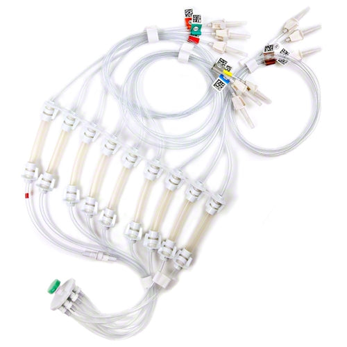 Pinnacle 9-Lead Vented Transfer Set by Pasteur Pharmacy, medical supplies for ECG monitoring, case of 10 units displayed