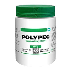 Polypeg suppository base in a 500g container from Pasteur Pharmacy, medical supplies product for suppository preparation.