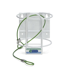 Rx Destroyer Pro Series 64 oz. bottle mount with security cable for medical waste disposal, branded by Pasteur Pharmacy.