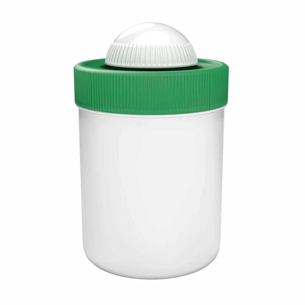 Set of 10 Samix 100ml white cosmetic jars with green lids, ideal for medical and cosmetic storage, from Pasteur Pharmacy.