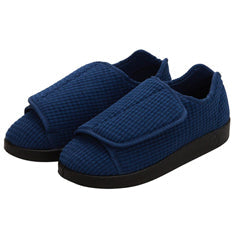 Silvert men's double-extra wide navy slip-resistant slippers for seniors, designed for medical and comfort needs.