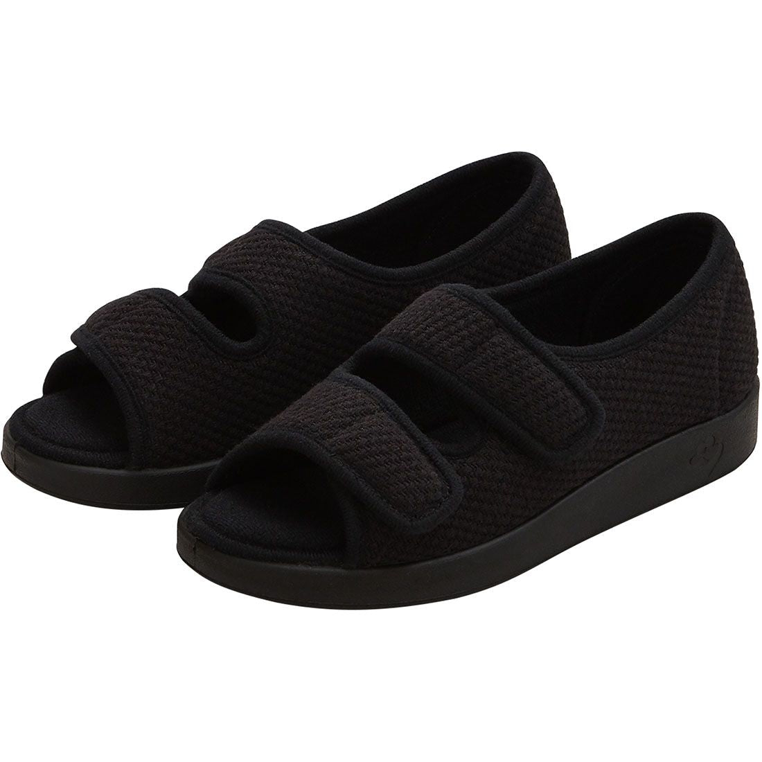 Black Silvert women's easy closure sandal designed for indoor and outdoor use, suitable for medical and comfort needs.