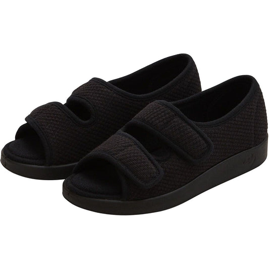 Black Silvert women's easy closure sandal designed for indoor and outdoor use, suitable for medical and comfort needs.