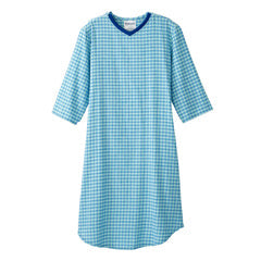 Silverts senior men's open-back flannel nightgown in green plaid, designed for comfort and easy wear, ideal for medical needs