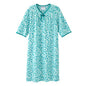 Silverts senior women's adaptive open-back knit printed nightgown with painted strokes, designed for comfort and easy wear.