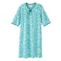 Silverts senior women's adaptive open-back knit printed nightgown with painted strokes, designed for easy wear and comfort.