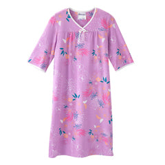 Silverts senior women's open-back knit printed tropical nightgown, soft and comfortable, designed for adaptive medical needs