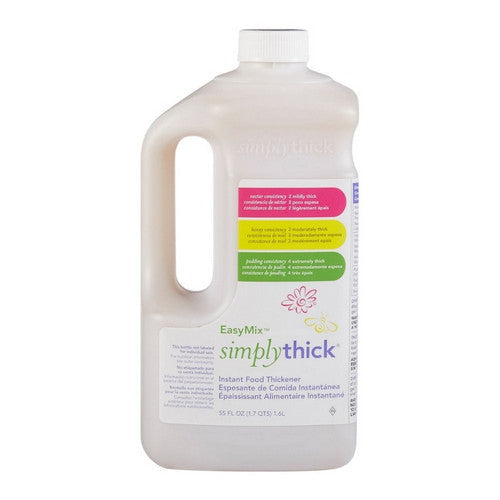Simply Thick EasyMix food thickener in a 1.6L bottle with a pump, used for medical dietary needs, by Pasteur Pharmacy.