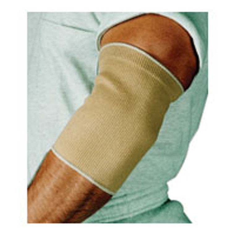 Beige Sport Aid Slip-On Elbow Brace by Pasteur Pharmacy, medium size, designed for support and compression in medical supplies.