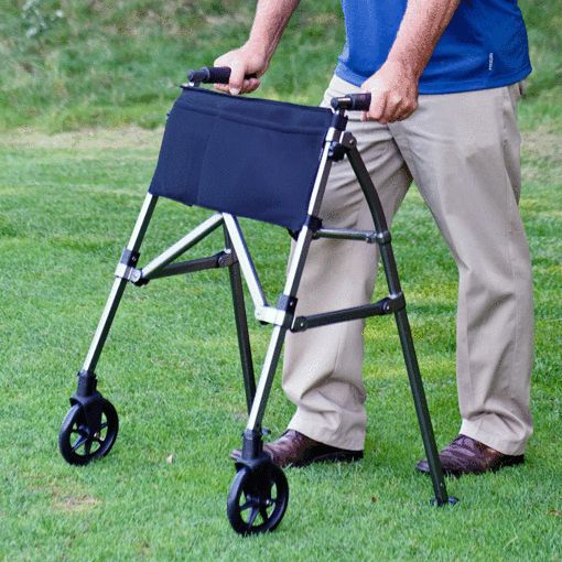 Cobalt blue Stander EZ Fold-N-Go Rollator from Pasteur Pharmacy, lightweight medical mobility aid with foldable design.