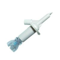Sterile dispensing pin with standard spike and SAFSITE® valve by Pasteur Pharmacy, shown in case of 50 medical supplies.