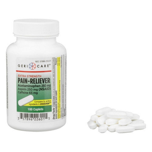 Sunmark GeriCare Extra Strength Acetaminophen medication in box, non-aspirin pain relief medical supply from Pasteur Pharmacy