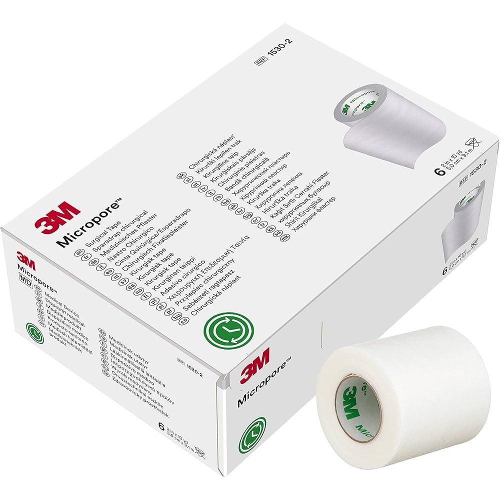 3M Micropore surgical paper tape, 2-inch width, Pasteur Pharmacy box of 6, medical tape for wound care and bandages