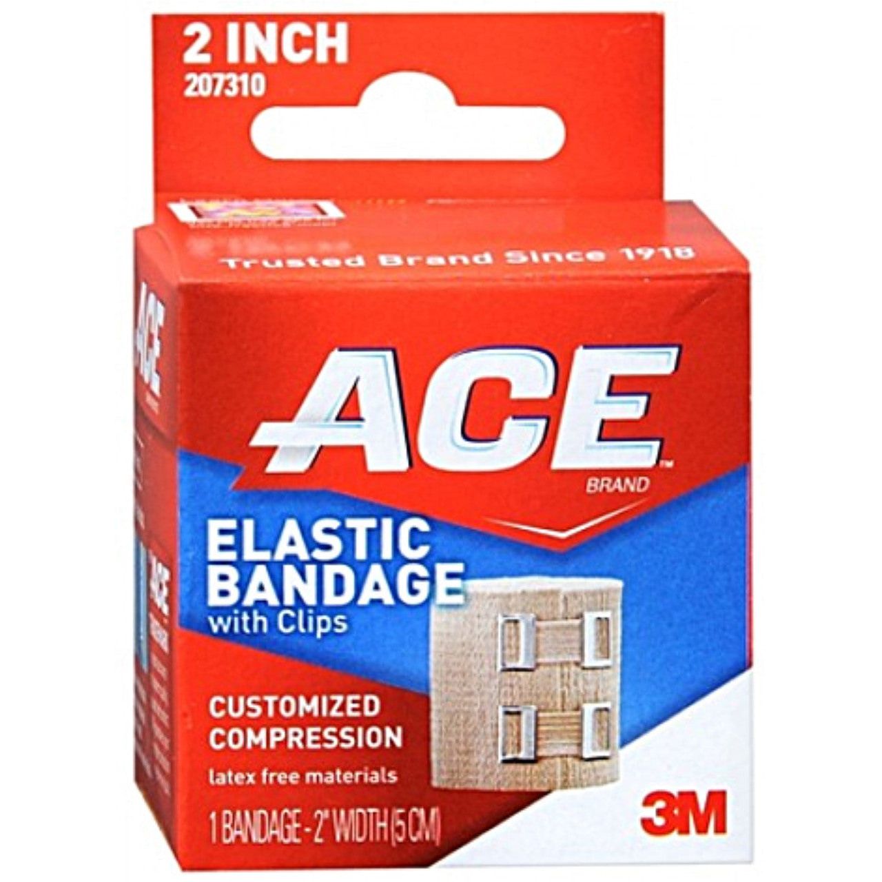 ACE elastic bandage with clips, 2-inch medical tape and bandage from Pasteur Pharmacy, shown wrapped around a limb for support.