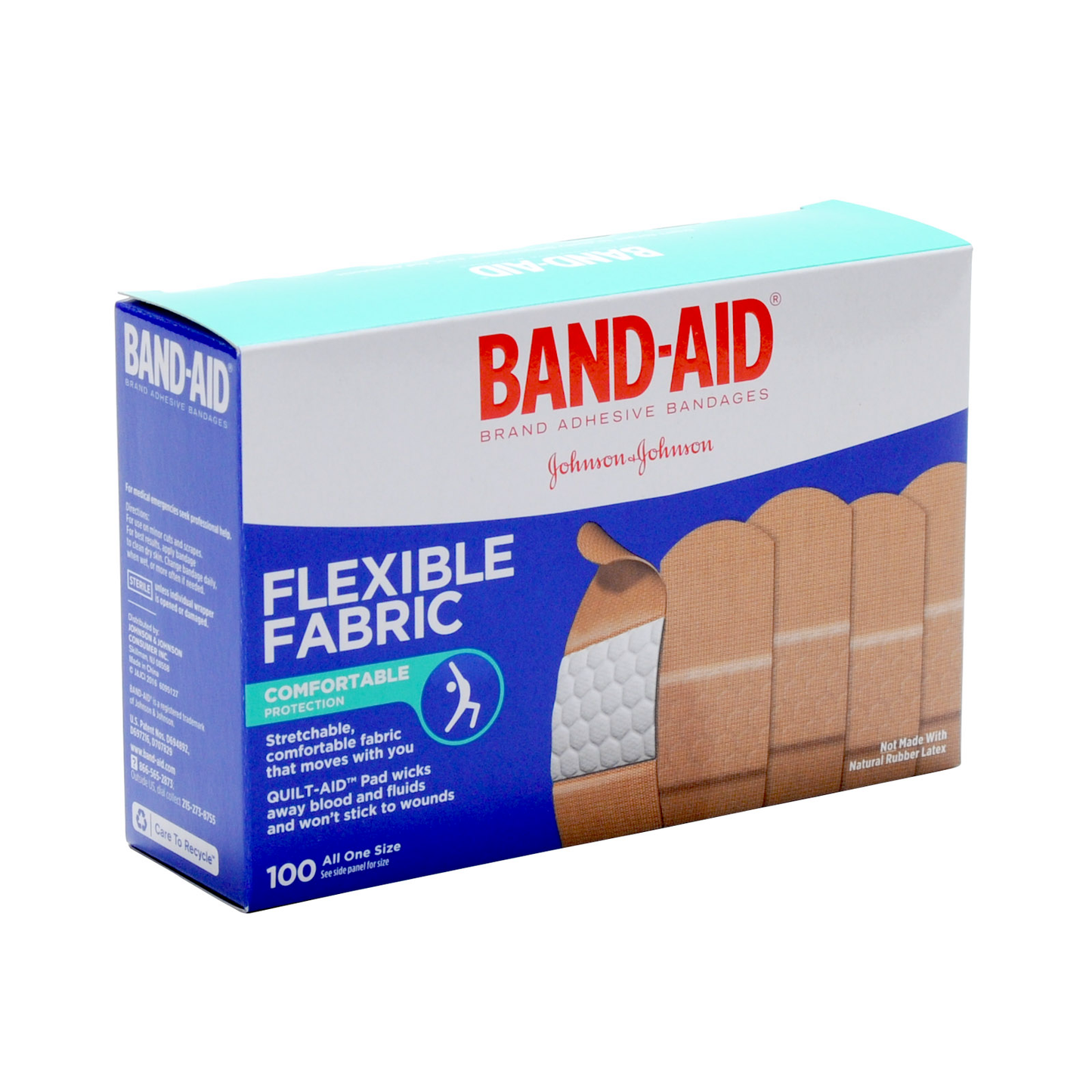 Flexible fabric Band-Aids by Pasteur Pharmacy in a box of 100, suitable for minor cuts and wounds, medical tape and bandages.