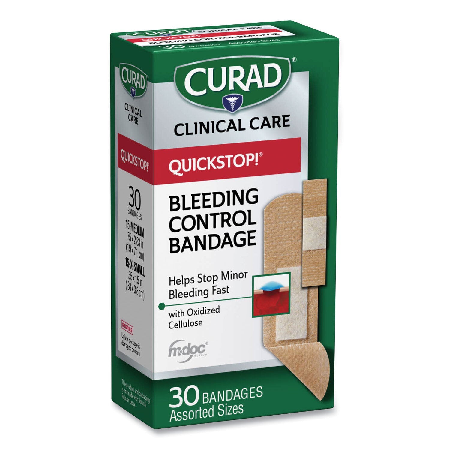 Assorted sizes Curad Flex Fabric bandages in a box, medical tape and bandages by Pasteur Pharmacy, for wound care.