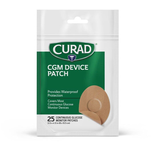 Pasteur Pharmacy CURAD CGM device patches, 25-count medical tape and bandages for continuous glucose monitoring.